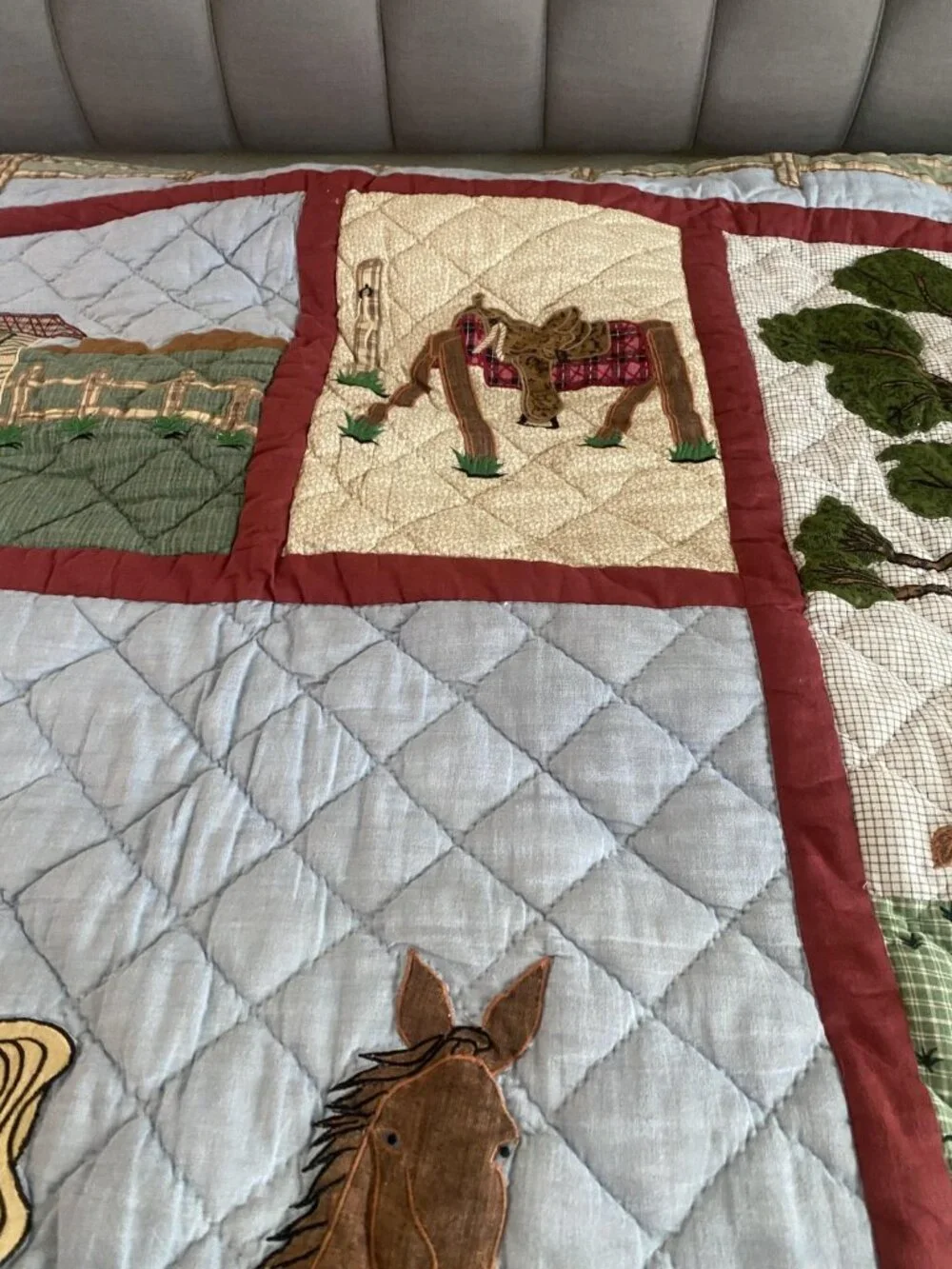 Patch Magic Quilt Twin Horses Western Scene Cotton Applique Country Bedding